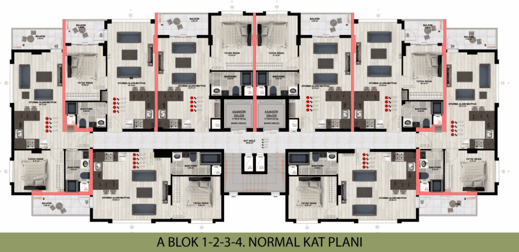 İnci Palas A Blok 1 2 3 4 Kat Planı