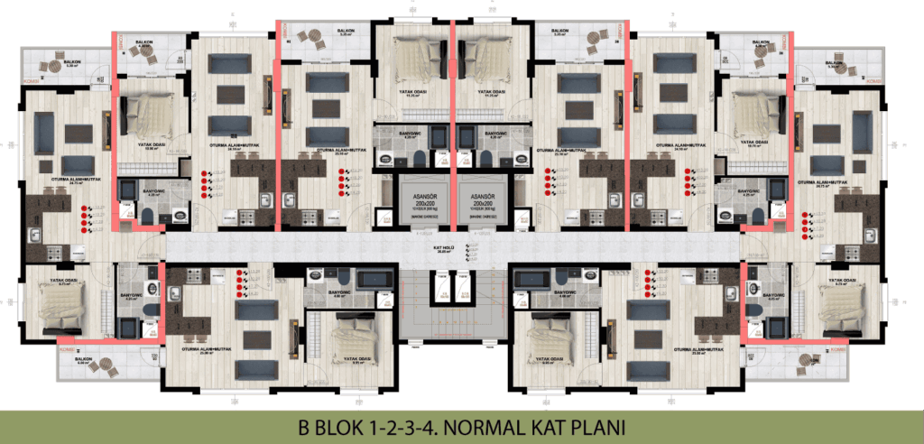 İnci Palas B Blok 1 2 3 4 Kat Planı